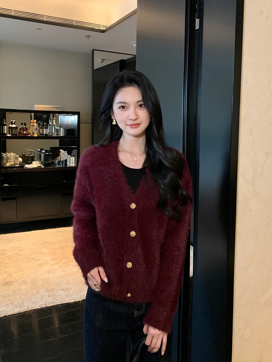 

Винтажный кардиган Maven Lin в гонконгском стиле из мягкого меха норки с V-образным вырезом, женский, класса люкс, теплый, с длинными рукавами