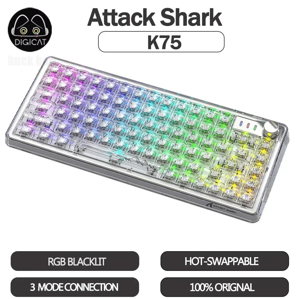 

Attack Shark K75 Mechanical Gamer Keyboard Transparent Wired Keyboard 81Key Hot Swap RGB Backlit Gaming Customized Keyboard Gift