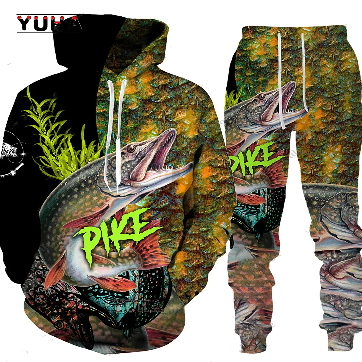 spring and autumn 3D Carp Fishing Hunting Camo Printed Men\'s Hoodie Pants Tracksuit Set Sportswear Long Sleeve Men Clothes Hoodi