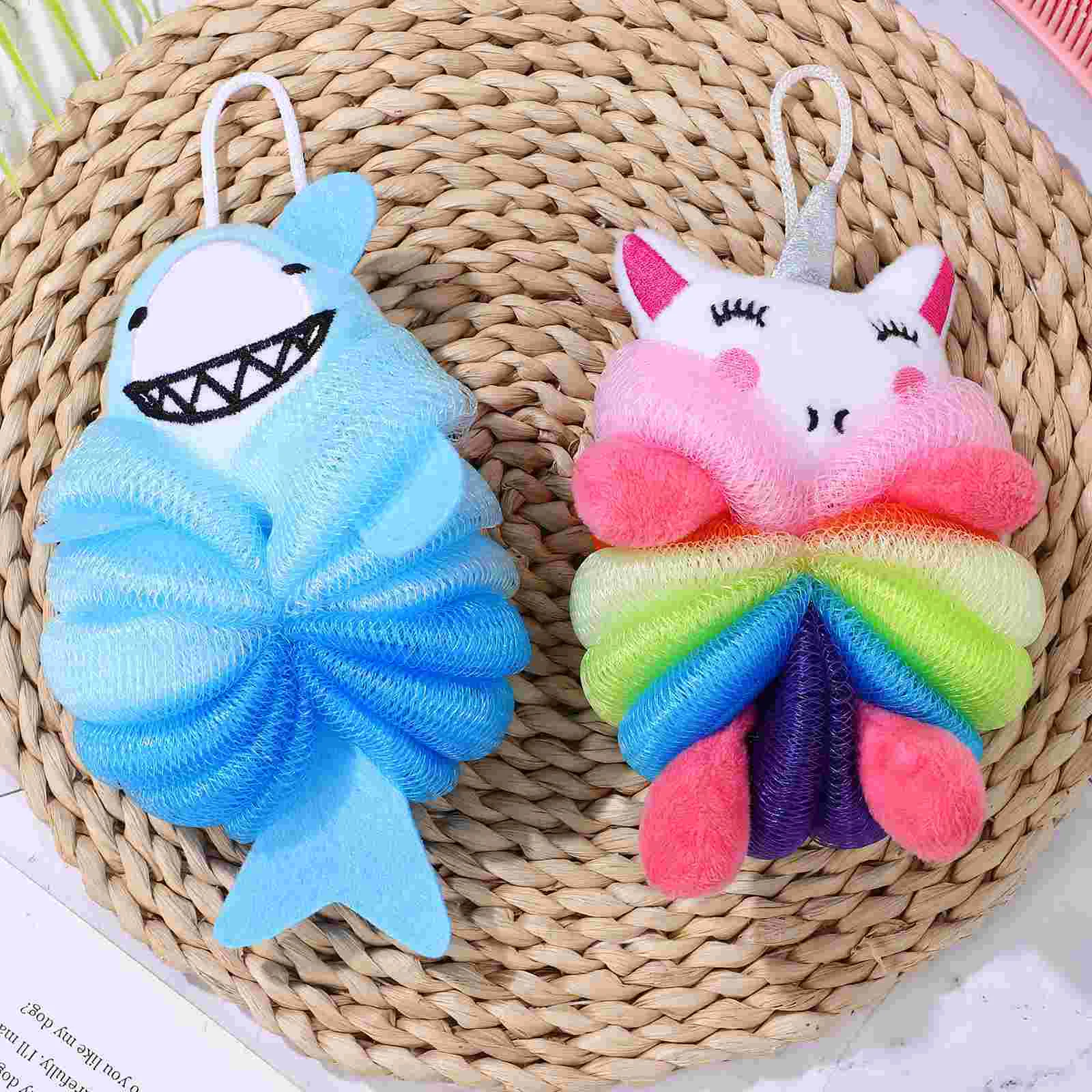 2 Pcs Children's Bath Sponge Rose Unicorn Blue Shark Little Mermaid Body Wash Puffs Kid Sponges Shower Gel Baby Cartoon