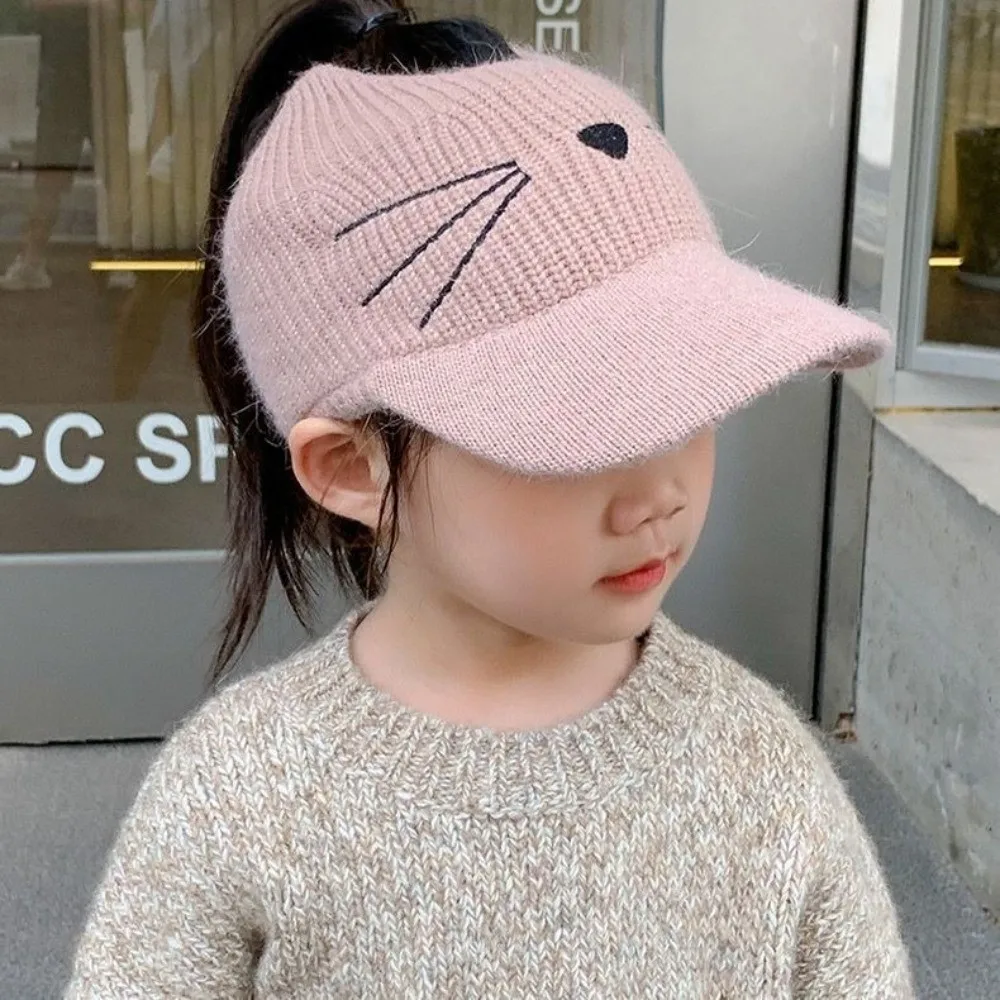 لطيف بلون الخريف الشتاء قبعة الدفء جميل الحيوان القط محبوك فارغة قبعة بيسبول مرونة غطاء للأذنين قبعة الاطفال