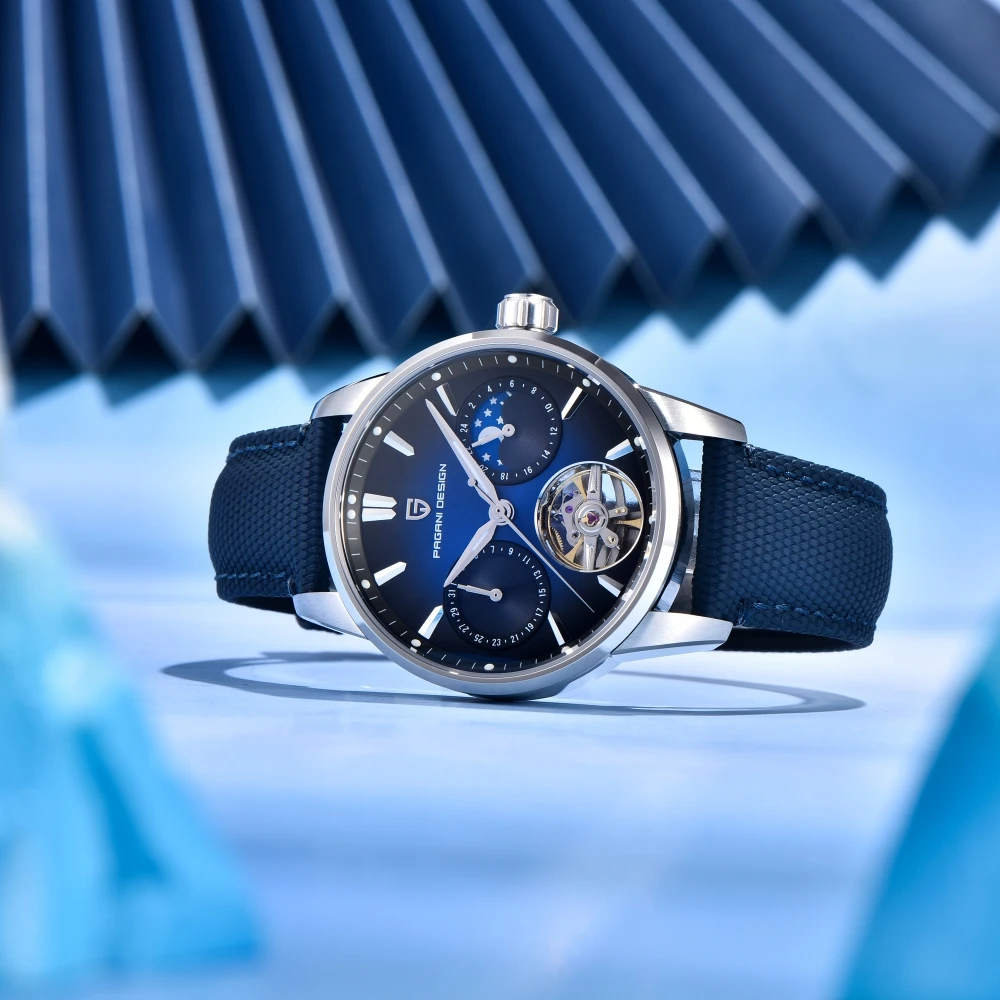 PAGANI DESIGN New 41MM Pilot's Hollow Moon Phase Fashion Men Mechanical Watch Sapphire Glass Stainless Steel Automatic Watches