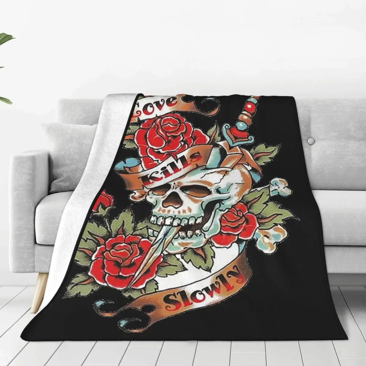 Ed Hardy Love Kills Slowly Blankets Soft Warm Flannel Throw Blanket Bedspread for Bed Living room Picnic Travel Home Couch
