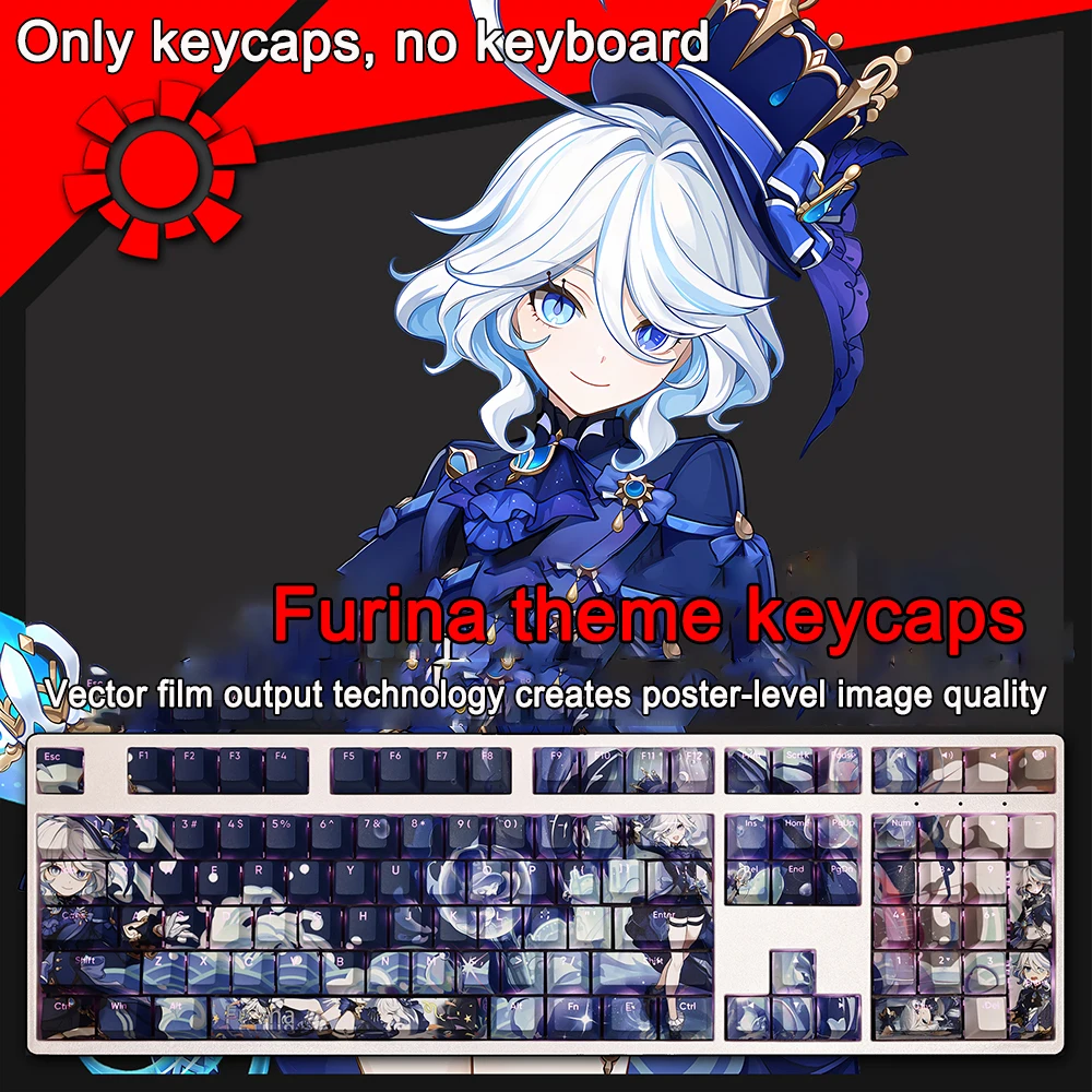 

108 Keys/set Genshin impact Keycaps Furina Keycaps PBT Dye Subbed Keycaps Cherry Anime Gaming Key Caps For ANSI 61 87 104 108