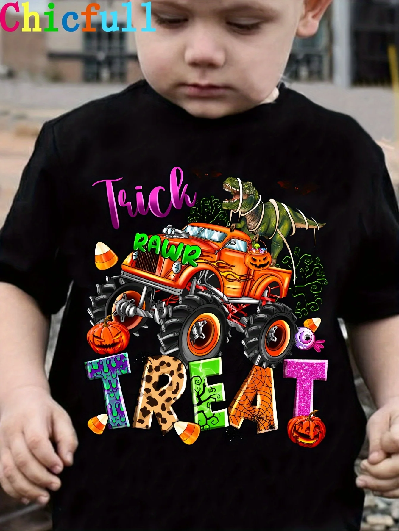 Boys‑Halloween‑Trick‑Or‑Treat‑Truck‑Print‑Short‑Sleeve‑Cool‑Lightweight‑Comfort‑Summer‑Kids‑T‑Shirt