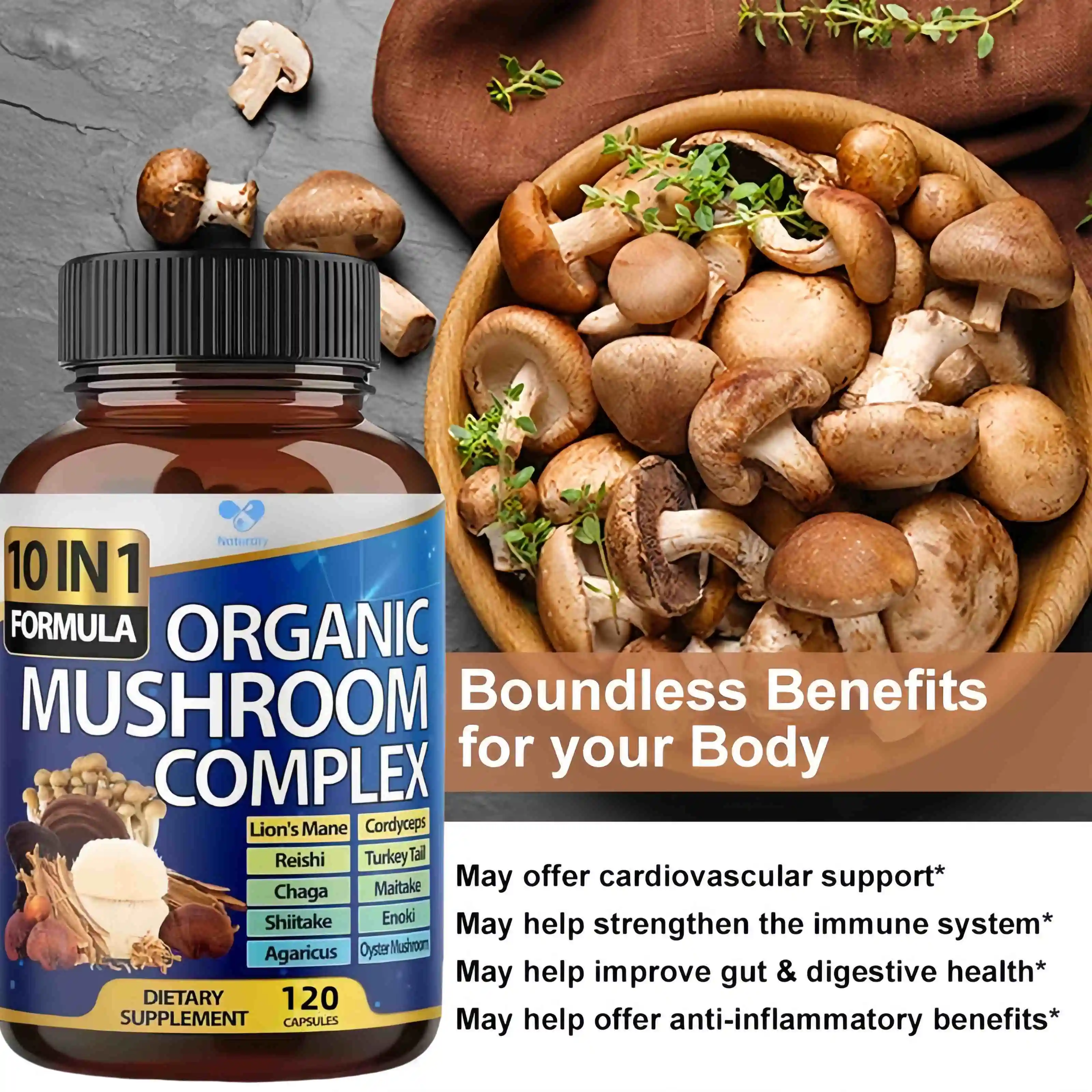 10 in 1 high-strength mushroom supplement 9700 milligrams - Lion mane Cordyceps sinensis Ganoderma lucidum - Focused brain