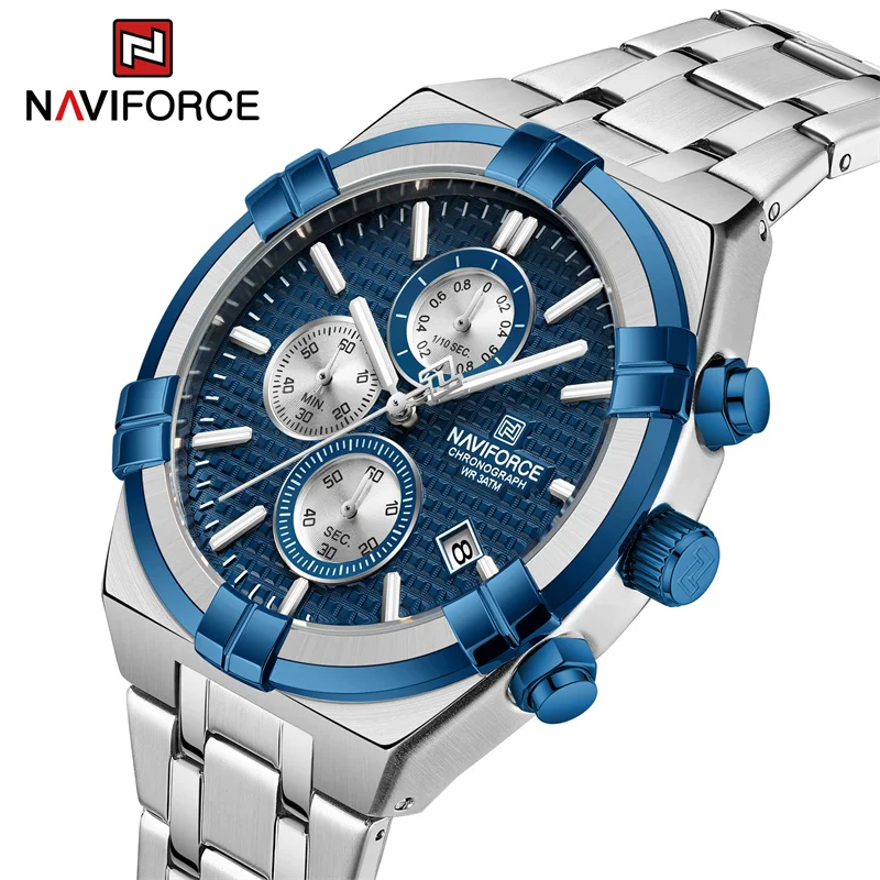 NAVIFORCE-Relógios masculinos de aço inoxidável de luxo, relógios de pulso quartzo, relógio masculino, moda, 2023