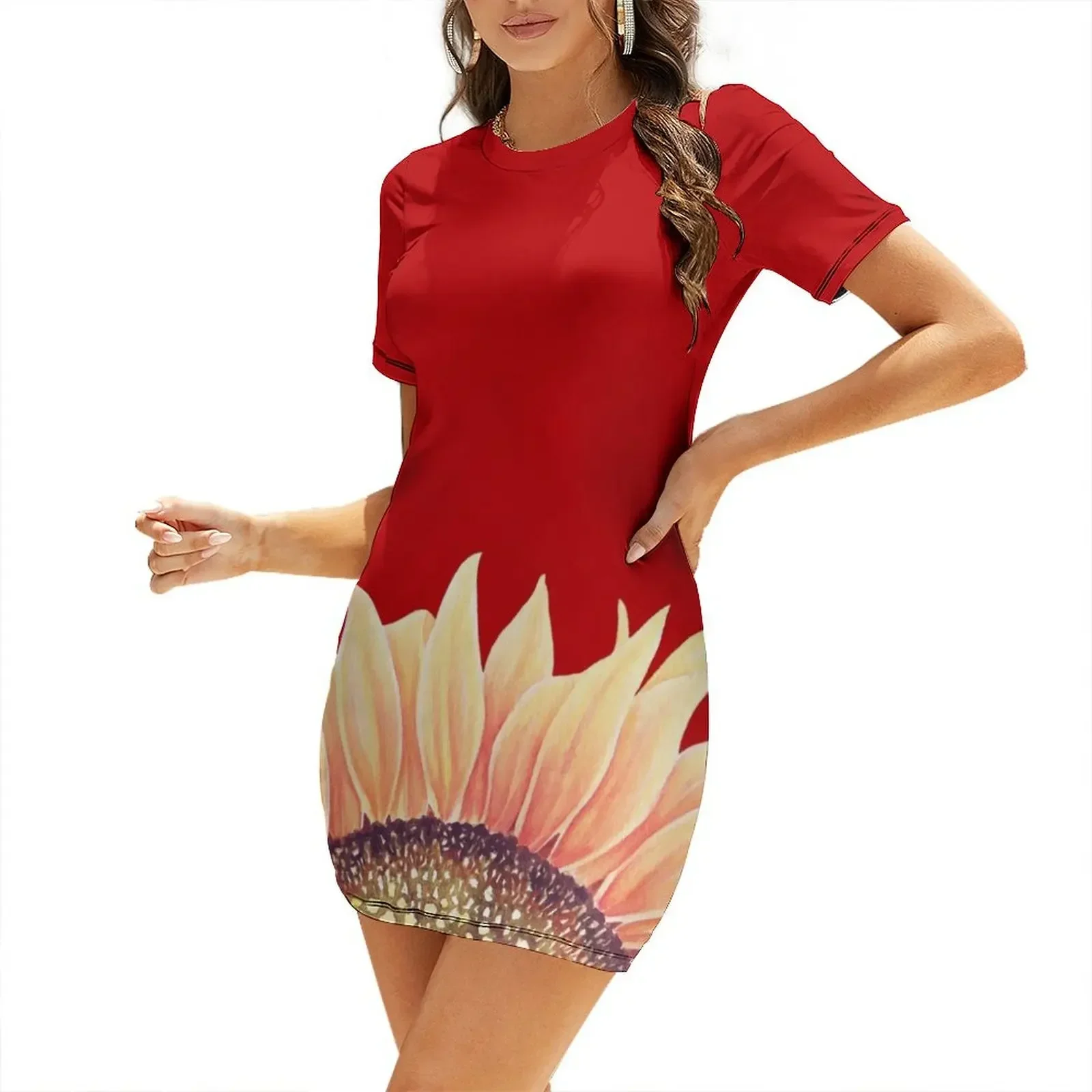 

Sunflower Art Short-Sleeved Dress clothes for women women formal occasion dresses chic and elegant evening dress
