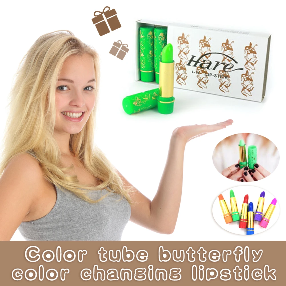 6 pz/set Verde Scuro Magic Lipgloss Rossetto Lunga Durata Lip Liner Farfalla Cambia Colore Cosmetici Trucco Rossetto Confezione Regalo