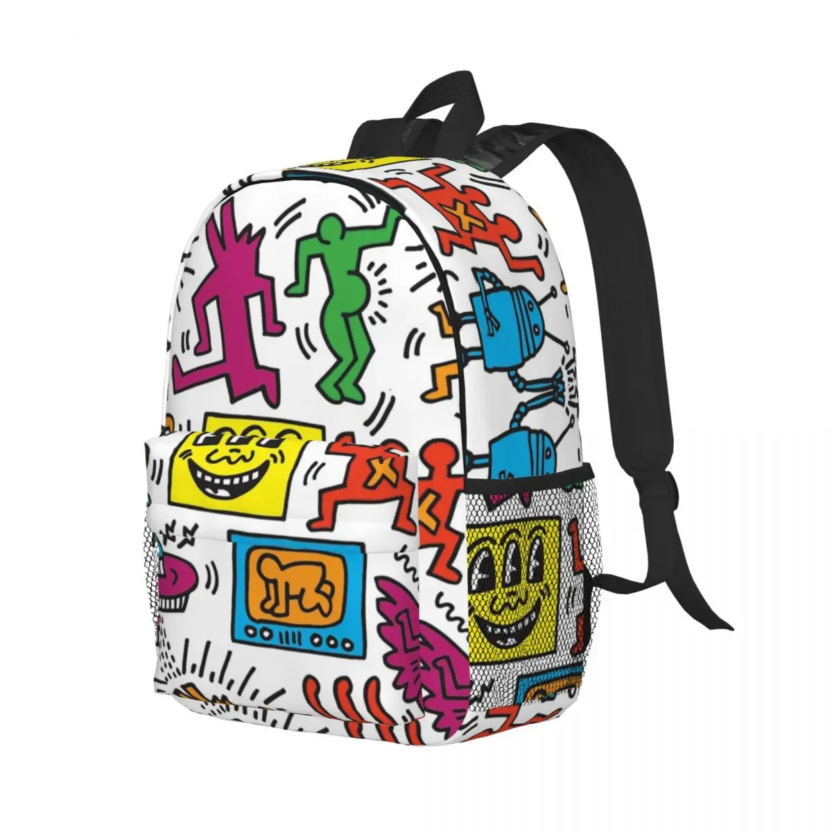 Haring-mochila de viaje con sonrisa abstracta para hombre y mujer, morral escolar para ordenador, pinturas de Graffiti, bolsas de día para estudiantes universitarios