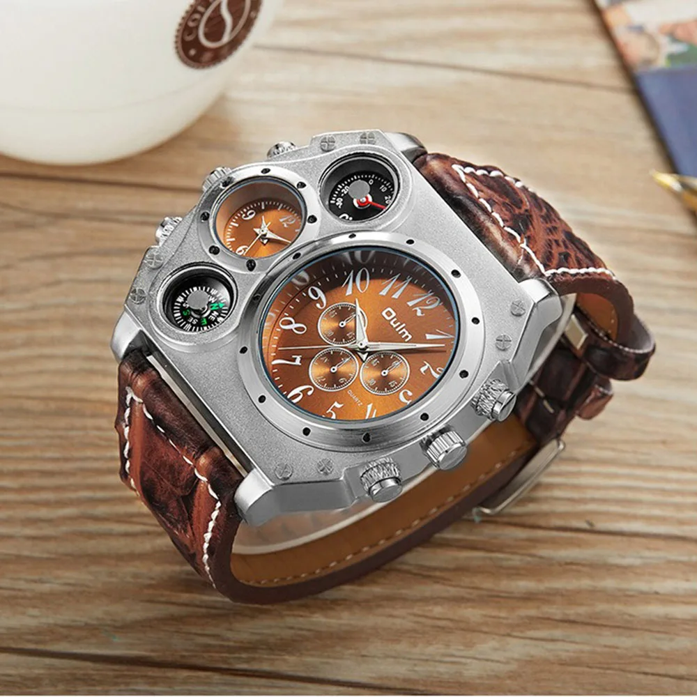 

Новые спортивные часы, мужские супер большие мужские кварцевые часы с большим циферблатом, декоративный термометр, компас, роскошные мужские наручные часы