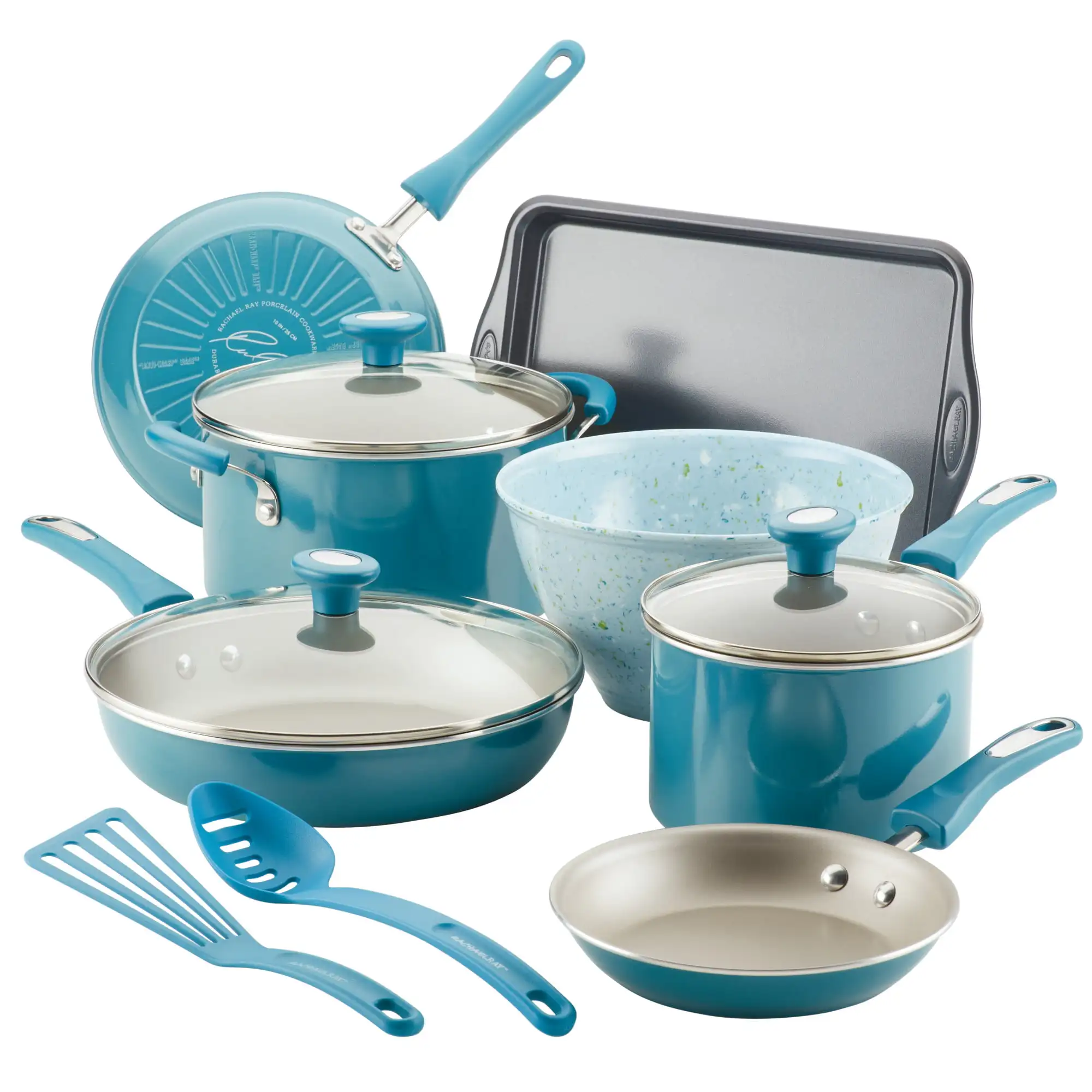 

Rachael Ray 12-Piece Get Cooking! Nonstick Pots and Pans Set/Cookware Set, Turquoise