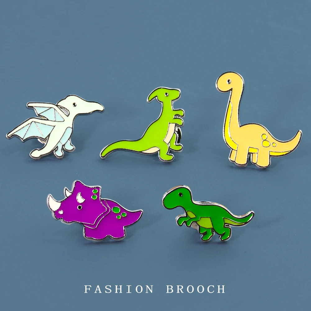 1PC Cartoon Creative Kawaii Dinosaur Pterodactyl Tyrannosaurus Metal Enamel Brooch Shirt Pins Children Jewelry Gifts Badge Decor