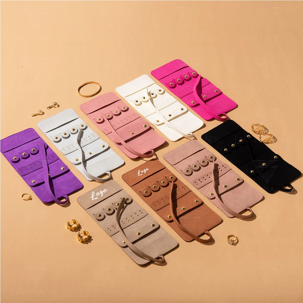 

Personalized Beige Jewelry Bag Microfiber Storage Pouch Travel Foldable Organizer Roll Sack For Earring Watch Necklace Packaging