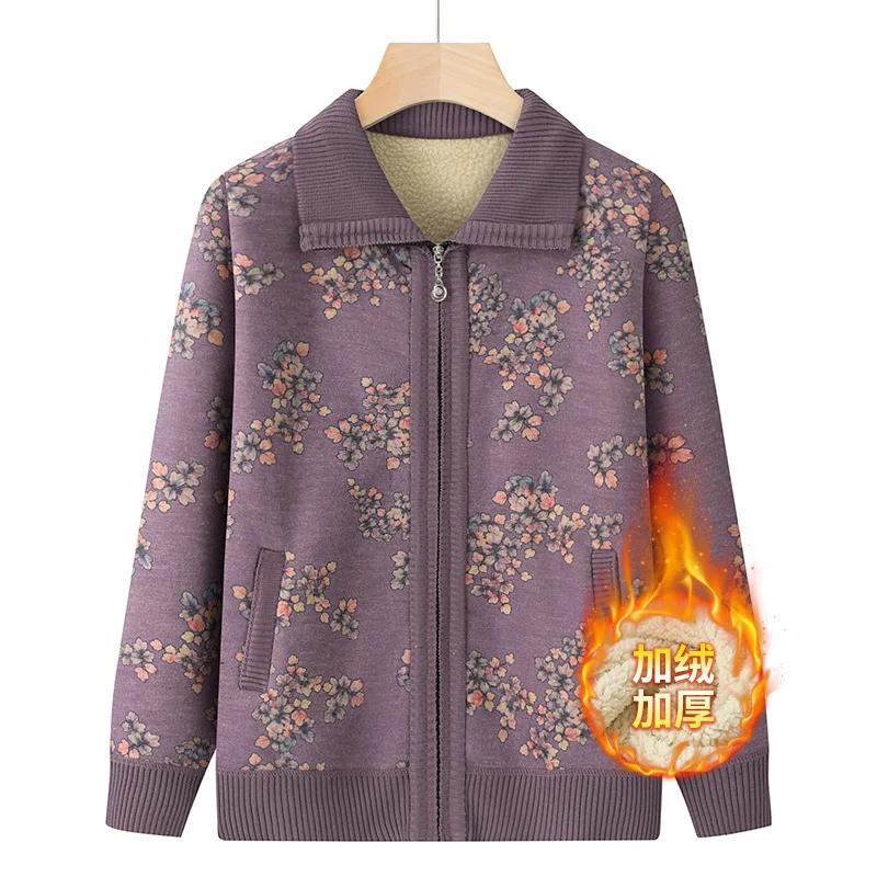 

Свитера для пожилых женщин среднего возраста, флисовые толстые вязаные кардиганы, пальто с лацканами и принтом, одежда для мам, женские куртки на молнии, топы