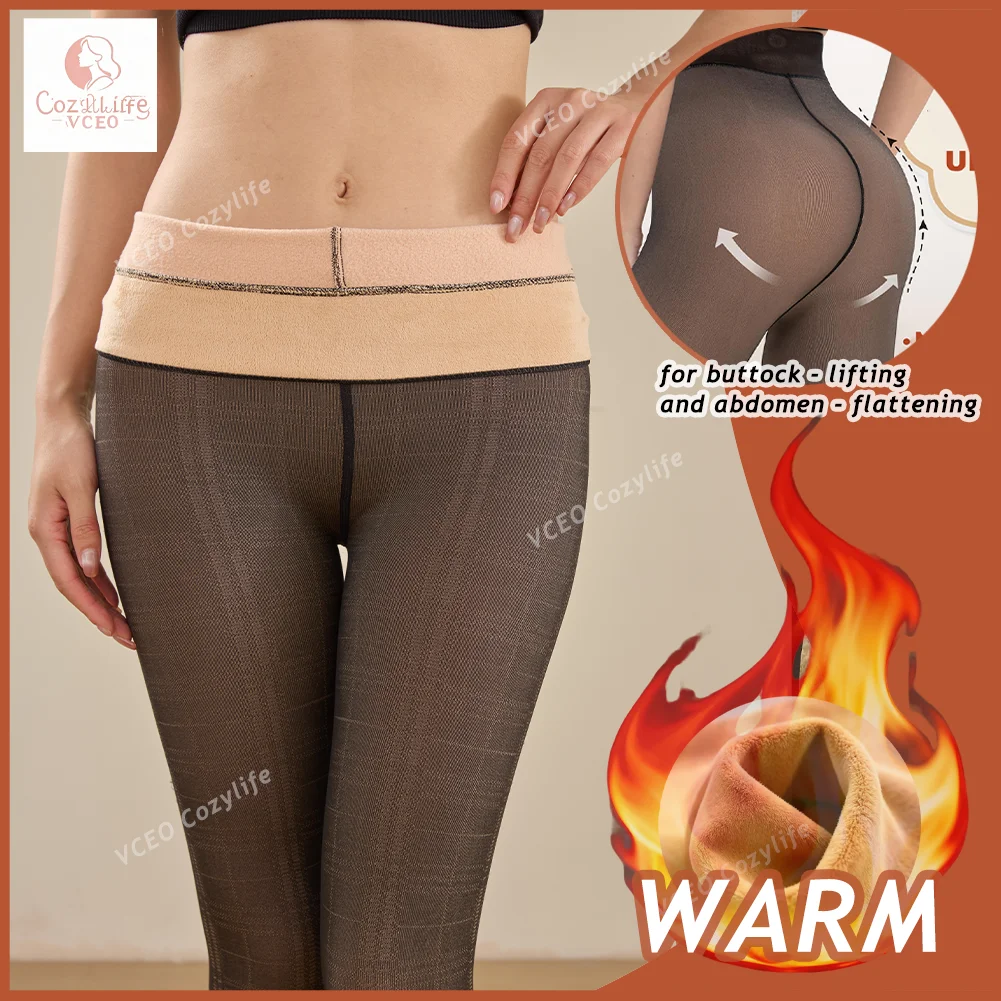 2025 New Plaid Pattern Fleece-Lined Thermal Leggings for Women Slimming Shaping Warm Tights, 5-15°C Fit for Home Office Sports