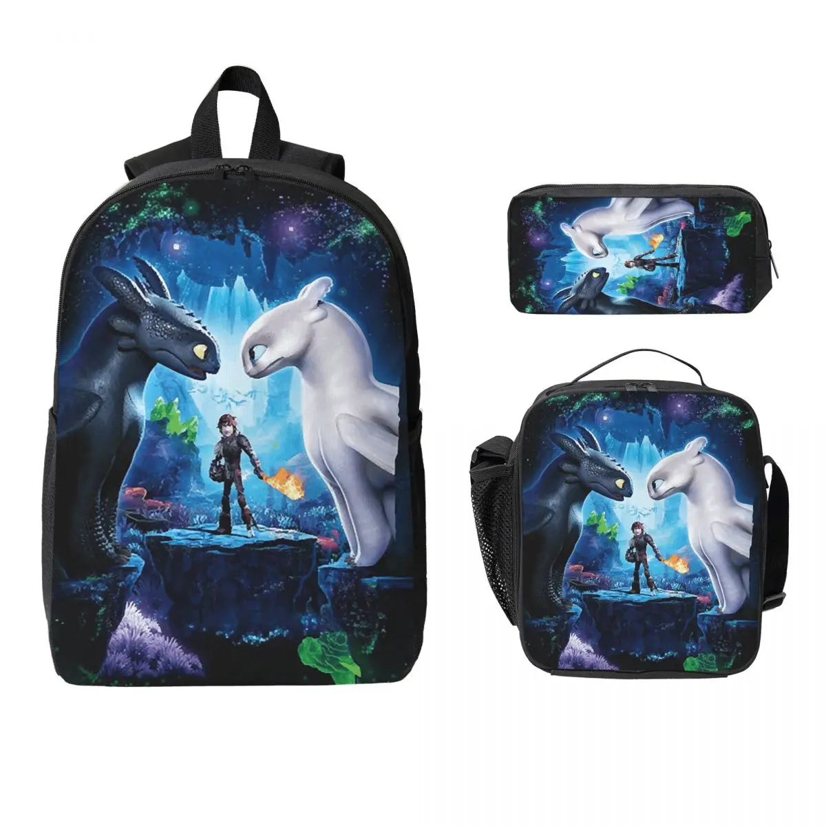 

How To Train Your Dragon Backpack Student Boys Girls BookBag School Bag Laptop Shoulder Bags 3ps Insulated Lunch Bag Pencil Case