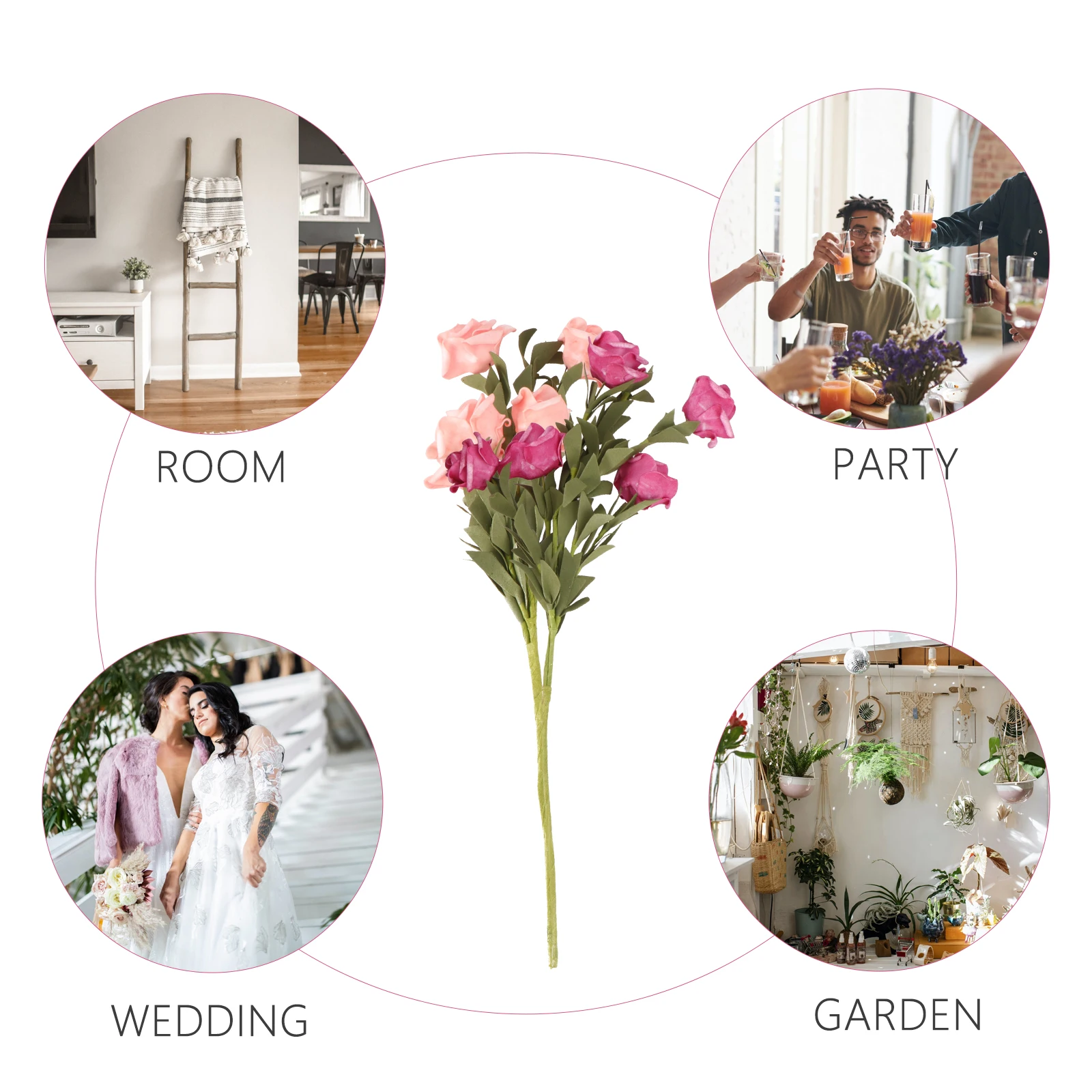 

2 Bunches Simulated Artificial Rose Bouquet Background Decoration Foam Simulation Flower Staff
