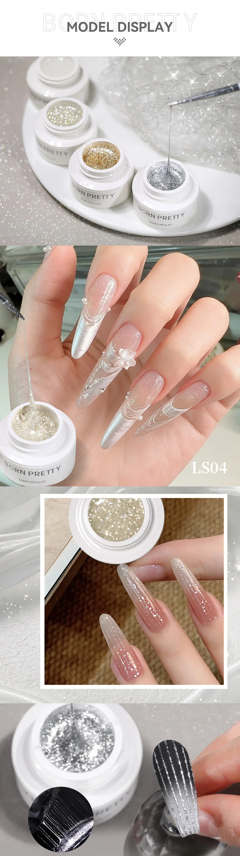 BORN PRETTY 5 ml Funkelnder Silber-Spider-Nagelgel-Lack Schwarz-Weiß Draht-Malerei UV-Gel Nagelbedarf Vernis Nagelkunst-Lack – Detail 3