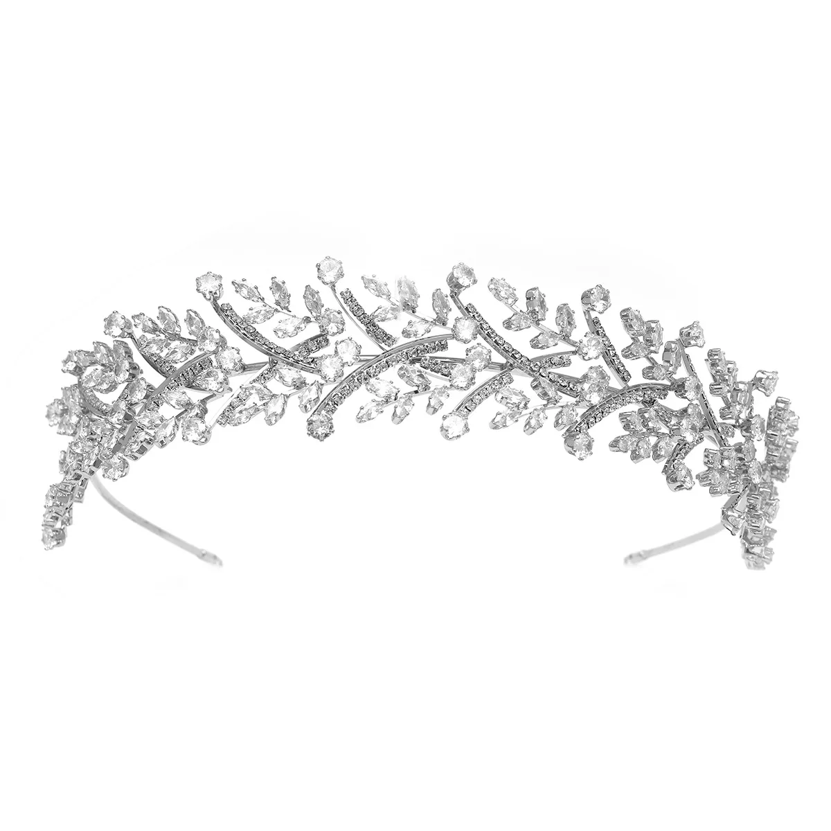 YCDZSWWL Handmade Elegant Leaf-shaped Hairband with Cubic Zirconia for Brides Women Headpieces Wedding Hair Accessories