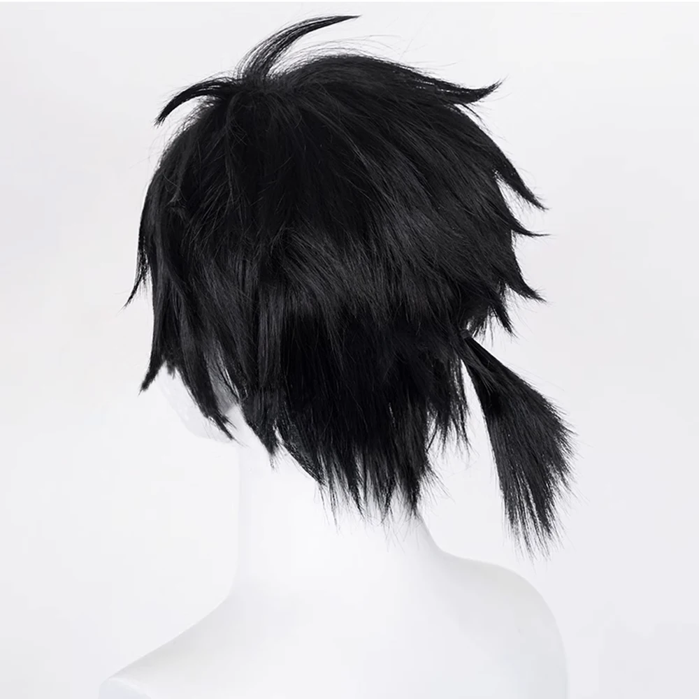 RANYU  Short Straight Black Wigs with Bangs Anime Cosplay Synthetic Natural Men Women Hair Wig for Daily Party