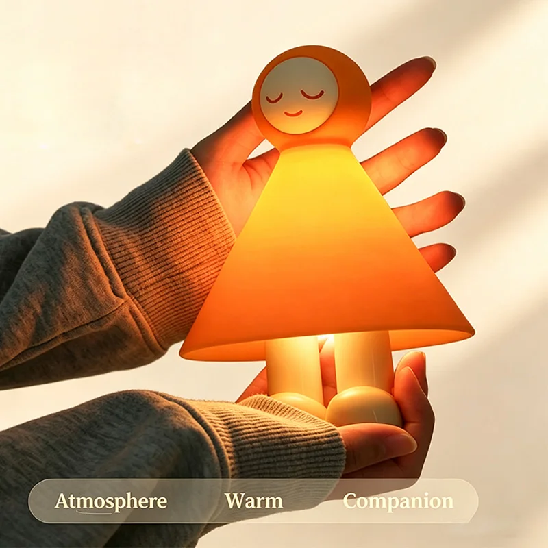 Cute Figure LED Night Light 2800K Warm Stepless Dimming Touch Control 1200mAh Long Battery Life Bedroom Sleeping Ambient Lamp