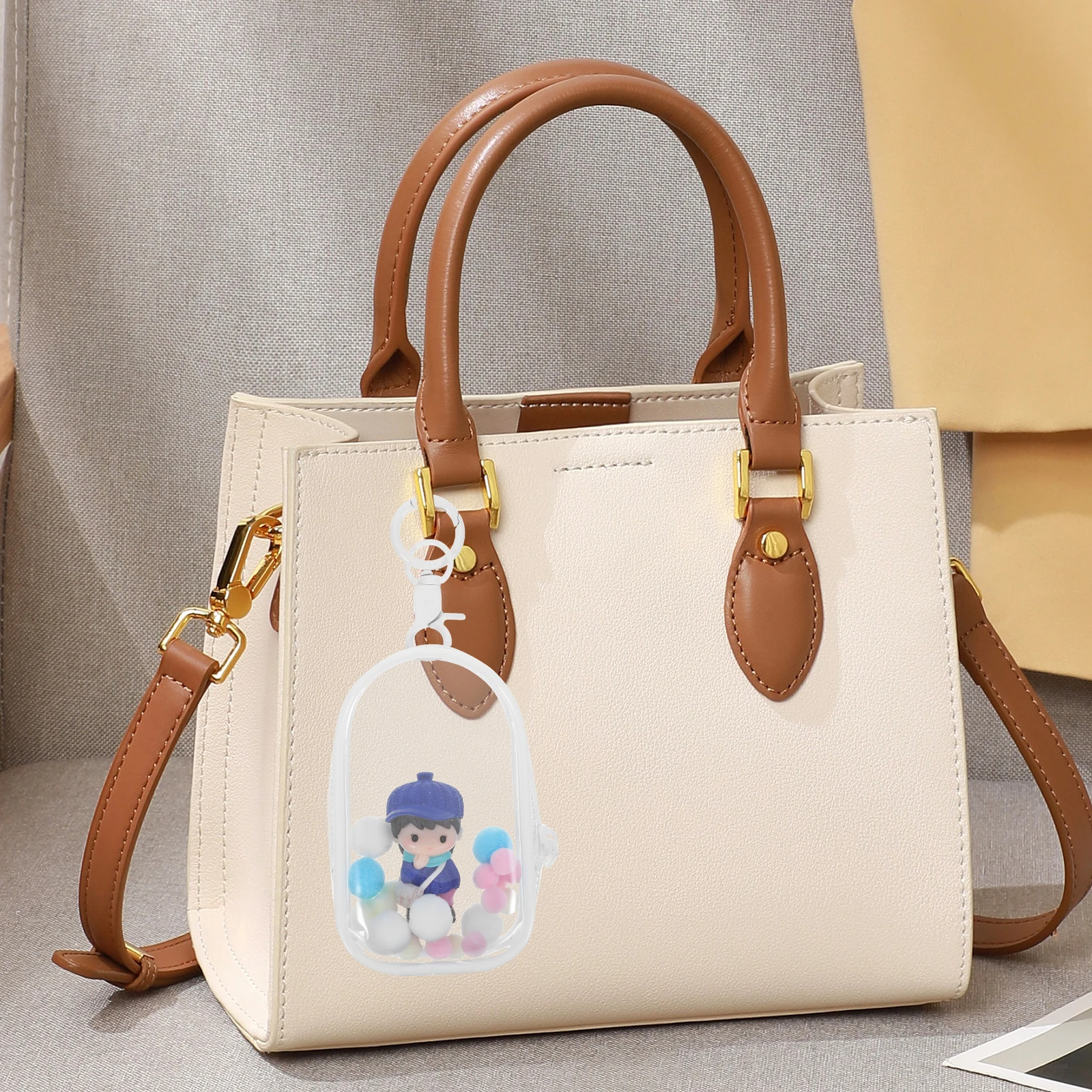 

1 set Transparent Storage Bag Clear PVC Mini Hanging Bag with Keyring Lightweight Portable Zipper Pouchette