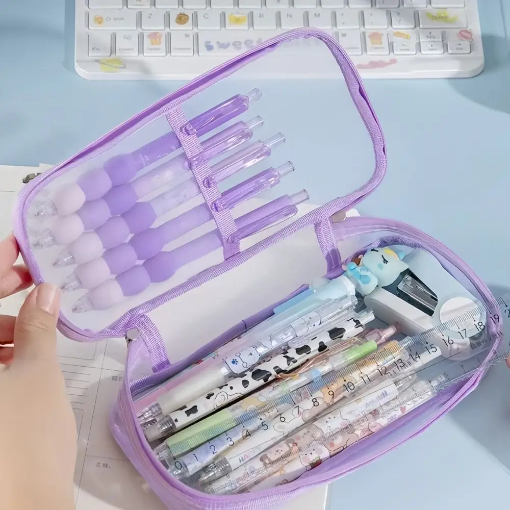 Double Layer Mesh Pencil Case Lightweight Multi-Purpose Transparent Pens Pouch Large Capacity Aesthetic Bag