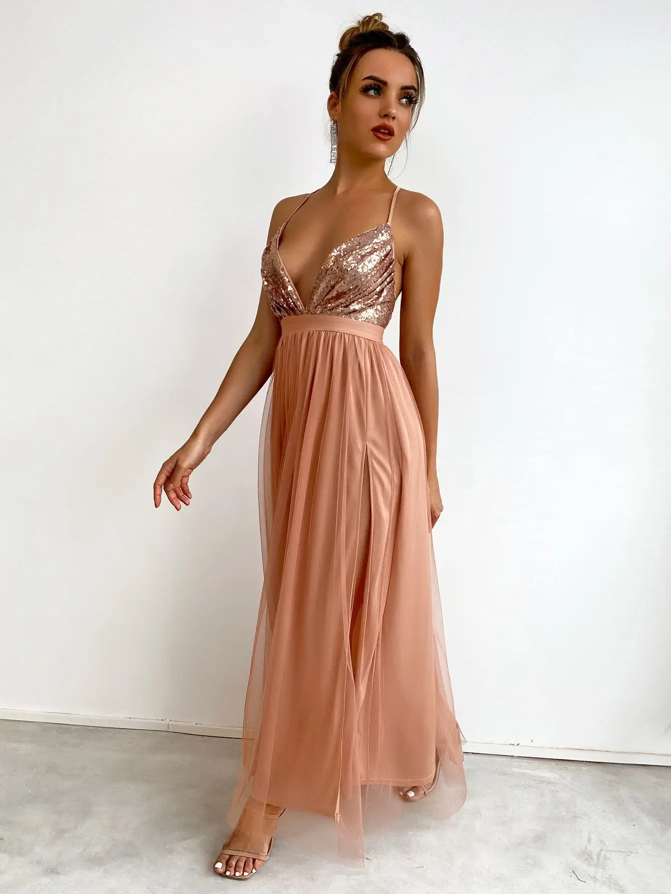 Sexy backless maxi sequin summer dress women 2024 elegant luxury mesh birthday party dress bridesmaid evening dresses vestidos