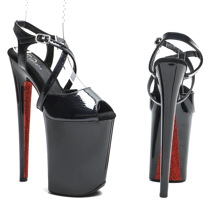 Leecabe 23CM/9inches  Snake  PU  upper trend fashion  red glitter Platform  High Heels Sandals stripper heel Pole Dance shoes