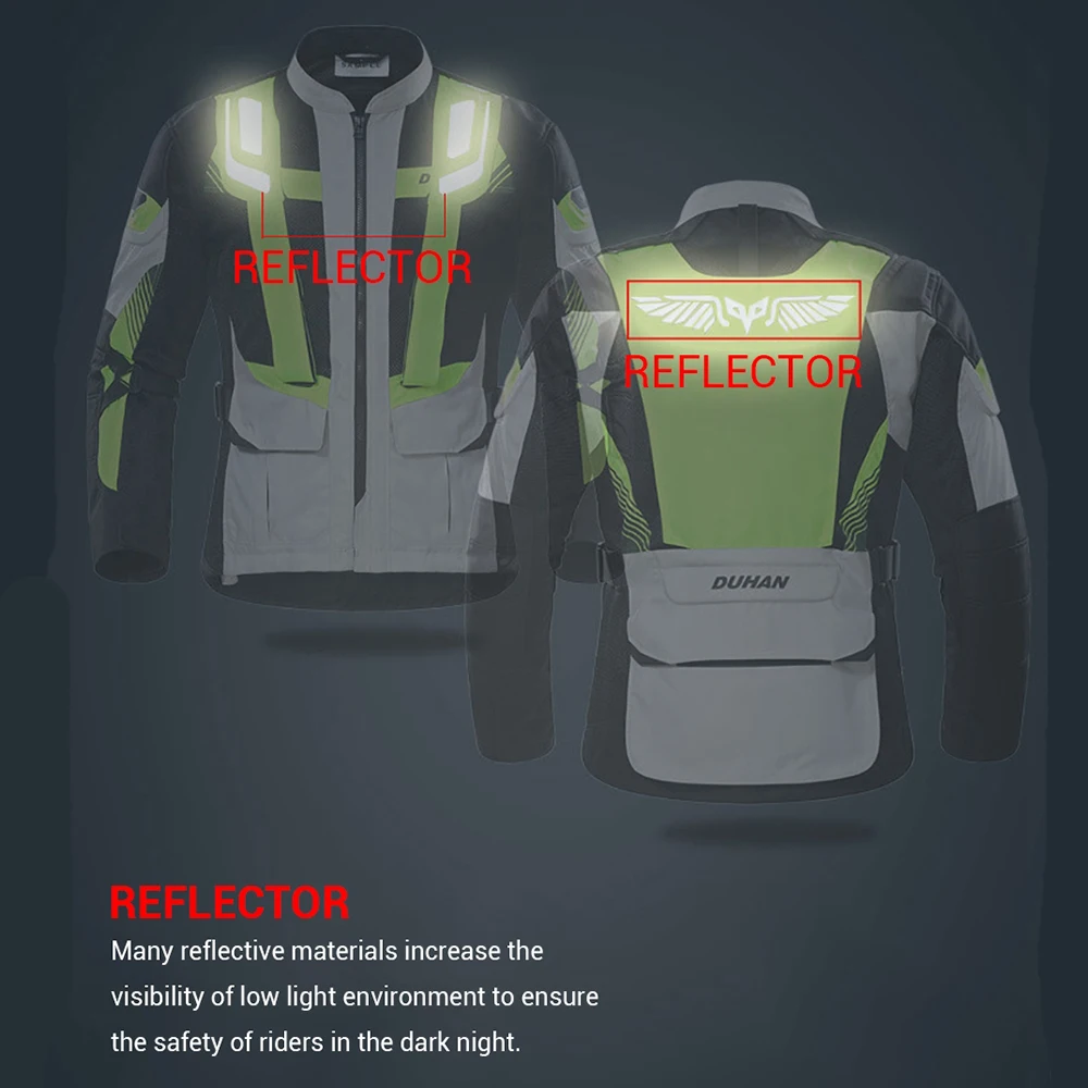 KEMIMOTO giacca da Moto da uomo traspirante traspirante giacca da Moto leggera abbigliamento striscia riflettente tessuto a rete verde