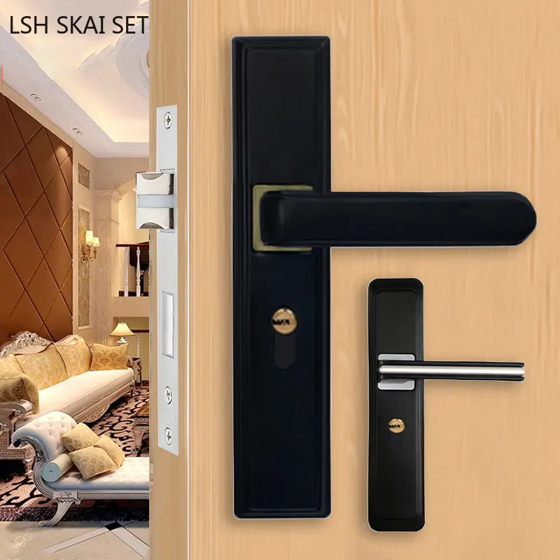 Black Mute Security Door Locks Aluminum Alloy Bedroom Door Lock Indoor Door Knob with Lock and Key Furniture Hardware Lockset