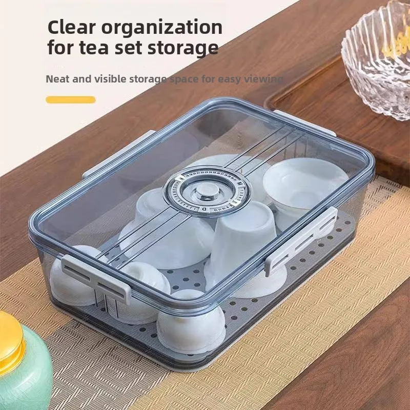 Tea Set Storage Box Purple Clay Teapot Tea Cup Organizer Dustproof Placement Container Simple Style Plastic Storage Container