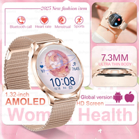 2025New Lady Fashion Smart Watch Women 1.32'' AMOLED HD Screen Heart Rate Bluetooth Call Waterproof Sports SmartWatch Woman Gift