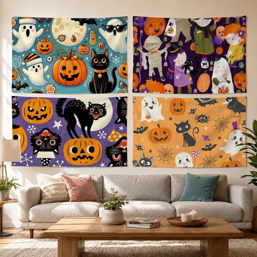 Halloween Moonlit Pumpkin Cats Flags Flag Outdoor Decor Flaga Decorative Home Objects Barber Shop Decoration Garage