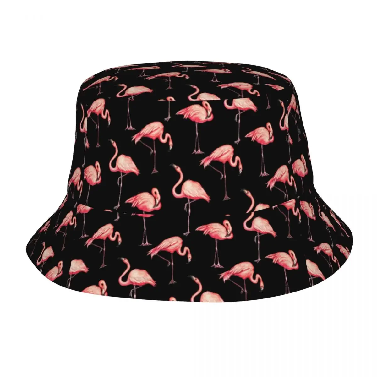 Black Flamingo Pattern Unisex Bucket Hat Customize Summer Beach Sun Hats