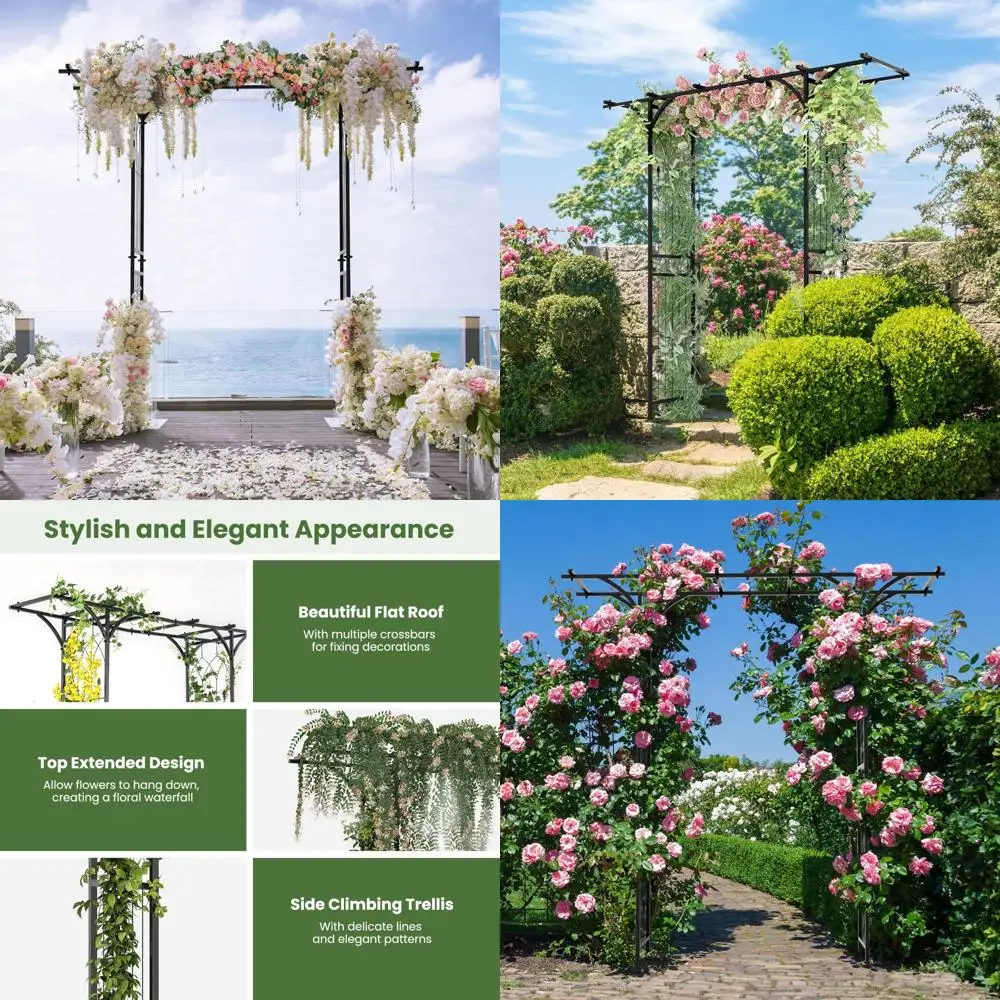 

6.8-Foot Metal Garden Arbor with Extended Roof for Climbing Plants, Roses, and Vines