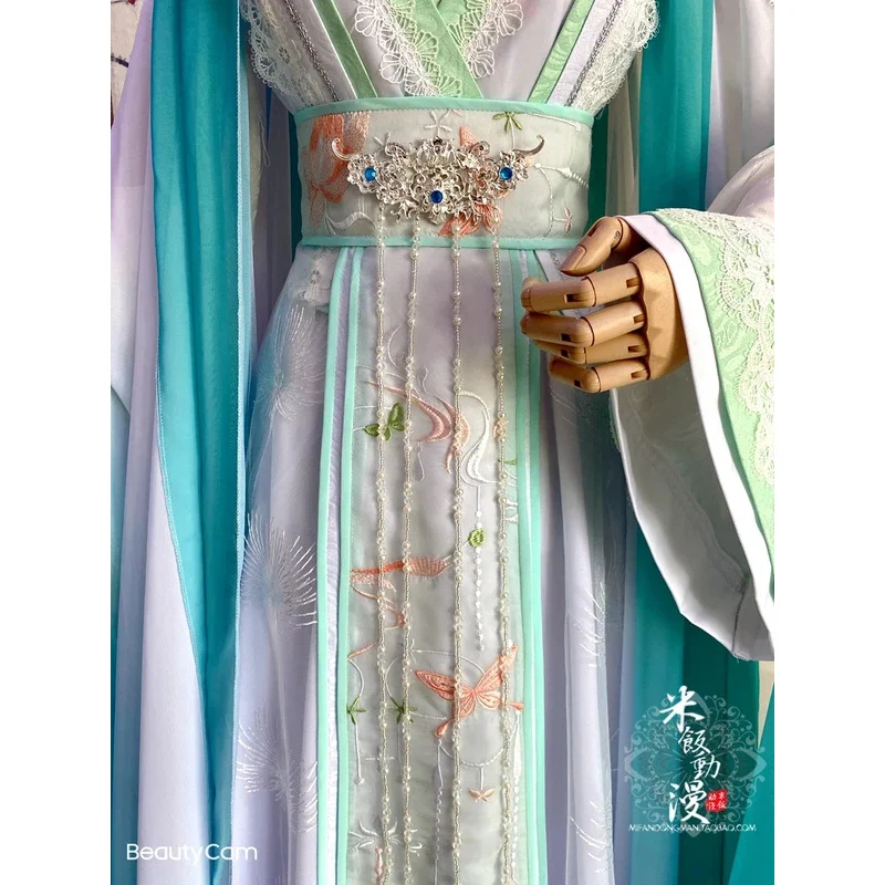 السماء الرسمية نعمة الرياح ماستر شي تشينغ شوان تأثيري القديمة زي الرجال النساء هان الملابس الصينية شعر مستعار تاج مروحة الأحذية