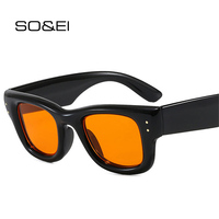 SO&EI New Square Rivets Women Gradient Sunglasses Shades UV400 Fashion Orange Blue Men Trending Sun Glasses