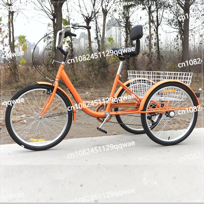 Spot Wholesale Pedal Human Tricycle 24-inch Elderly Variable Speed Pedal Tricycle Vegetable Basket Cart Retail