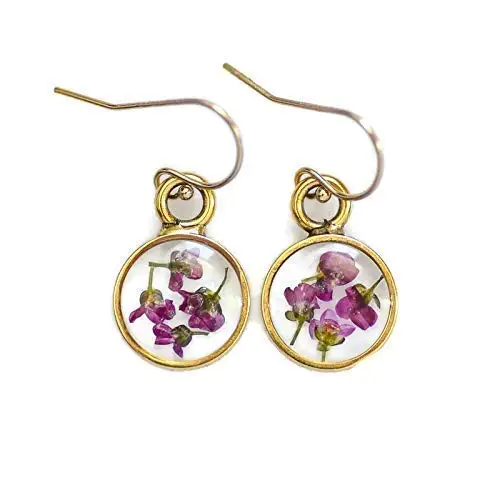 

Handmade Pressed Flower Earrings For Women Round Resin Pendant 1 Inch Drop