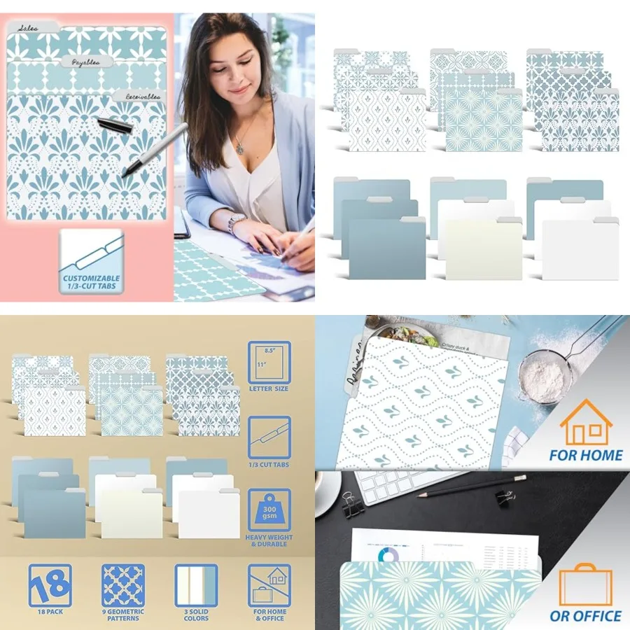 

Улучшите свое рабочее пространство с помощью этого 18 декоративных папок для файлов с 9 мягкими цветочными узорами и 9 однотонными цветами в тон.