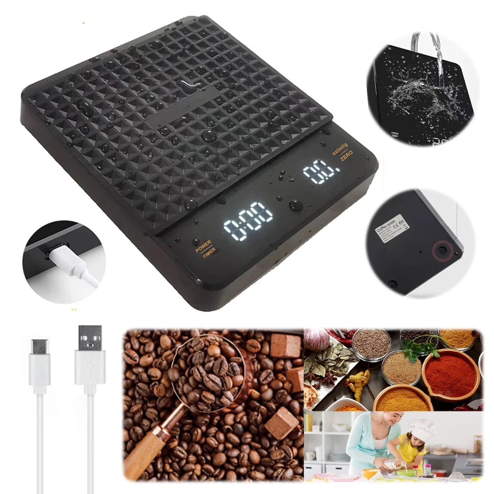

Mini Coffee Scale W/ Timer Rechargeable 3kg/0.1g Espresso Scale Auto Tare Electronic Scale LCD for Espresso and Pour-Over Coffee