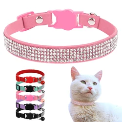 Zachte Suède Kat Kraag Bling Strass Katten Halsbanden Met Bell Veiligheid Breakaway Pet Puppy Ketting Verstelbare Xs S Roze