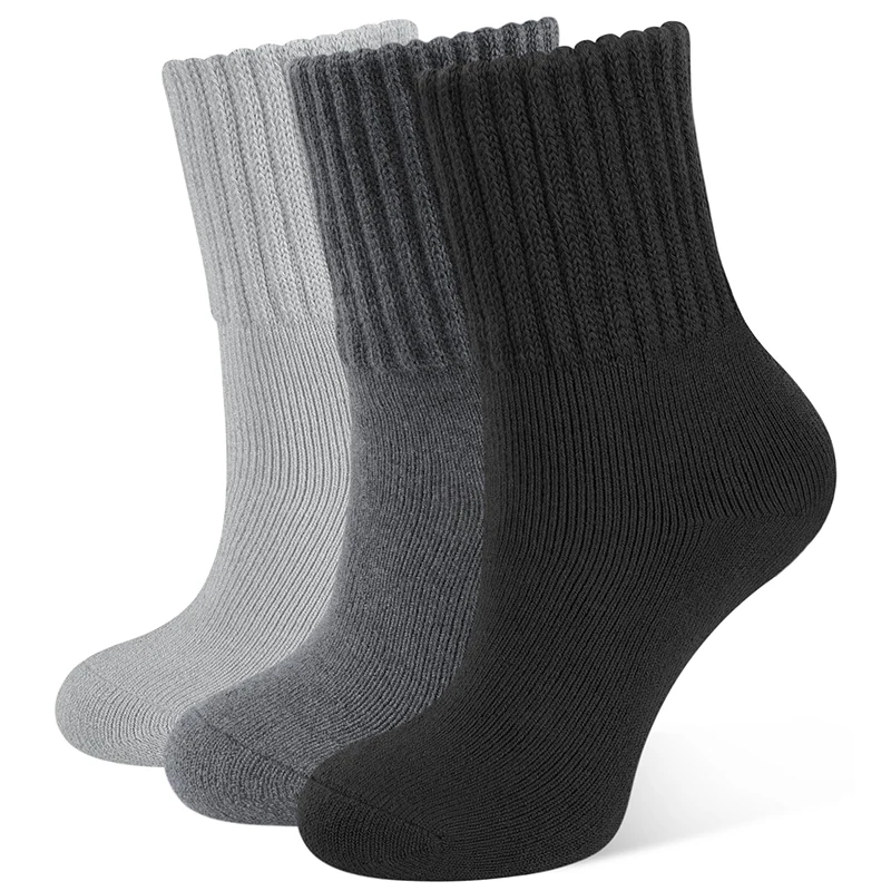 

3Pairs Wool Thermal Socks Women Winter Cozy Durable Fleece Terry Sock Cold Extreme Warm Thick Mid Tube Sock Black Grey