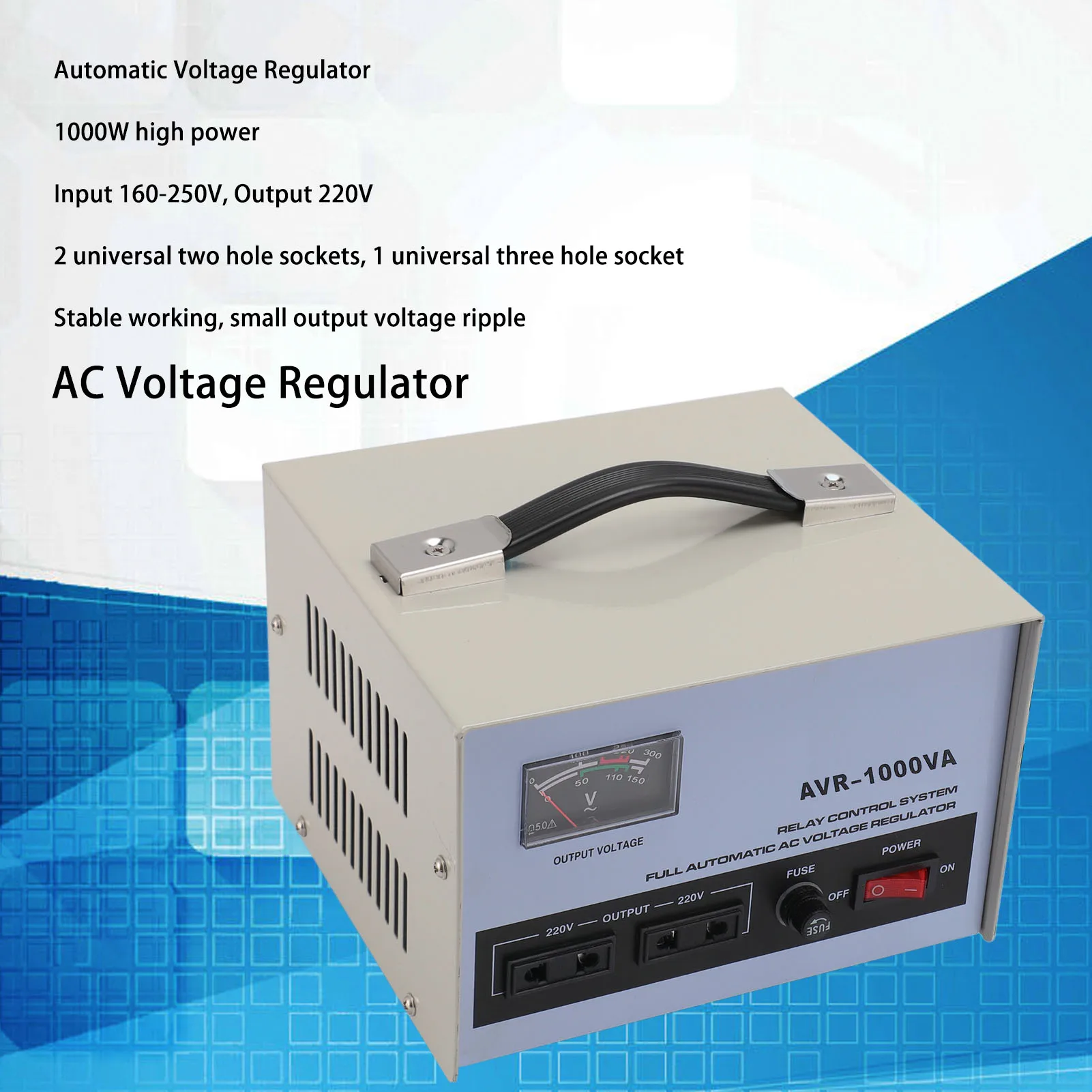 AC Voltage Regulator 1000W 1 Input Output 3  Sockets Automatic Voltage Stabilizer with 2  AC Voltage Stabilizer