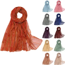 Solid Color Scarf With Golden Lurex Line Plain Head Scarves for Women Shawl Party Clothes Glitter Women's Headscarf 180*70cm