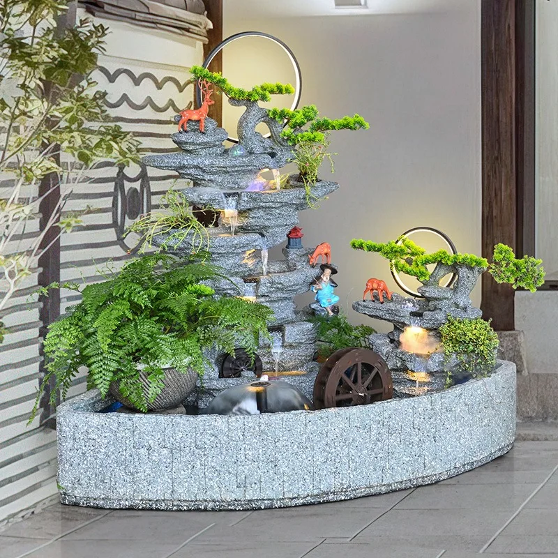 Rockery flowing water fountain ornament outdoor villa garden courtyard company balcony top floor decoration feng shui wheel land