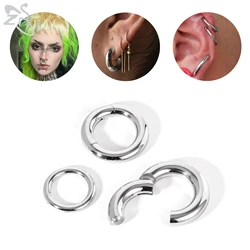 ZS 1 Piece 2/4/6/8/10/12G 316L Stainless Steel Hoop Ring Punk Large Gauge Earring Clicker Ear Gauges Plugs Septum Nose Piercings