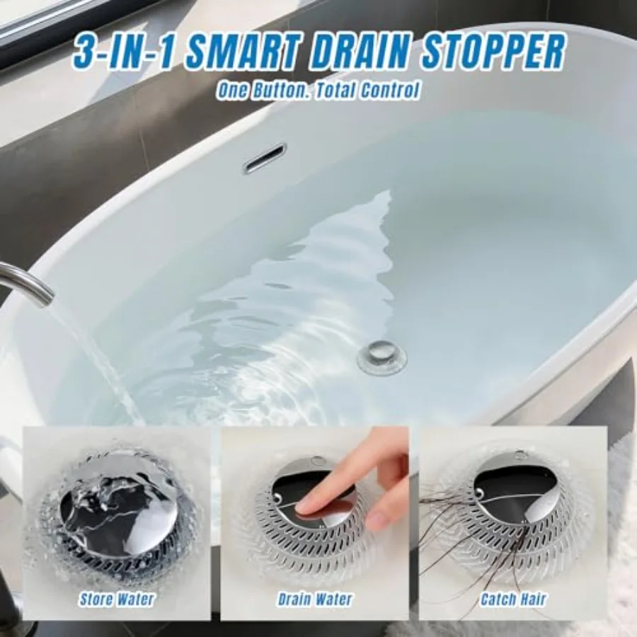 Hair Catcher Drain Stopper for Bathtub, Pop-Up with Silicone Filter, 3-Layer Brass Rust-Proof, One-Button Seal and Drain, Fits